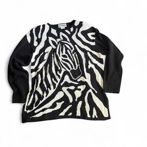 Joan Leslie Zebra Print Sweater Novelty Animal Print Knitwear Womens‎ XL